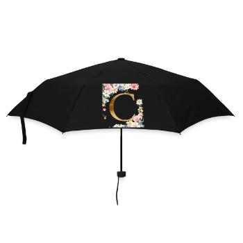 C Monogramme, Floral, Personnalisable - Parapluie standard - noir - Devant