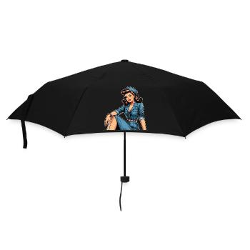 Pin Up Retro Stewardess Flugbegleiterin Geschenk - Regenschirm (klein) - Schwarz - Vorne