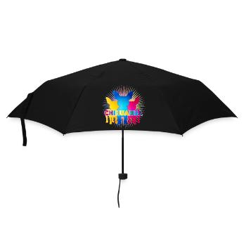 Bunte Chihuahua Silhouetten mit Pop-Art Schriftzug - Regenschirm (klein) - Schwarz - Vorne