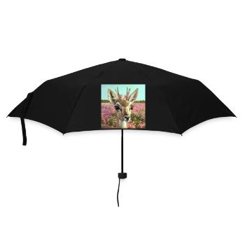 Cerf avec couronne de fleurs dans une prairie printanière (AI-Art) - Parapluie standard - noir - Devant