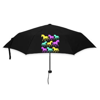 6 Pferde Silhouette Team Reiter reiten Freunde süß - Regenschirm (klein) - Schwarz - Vorne
