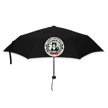 Festlicher Stechpalmenkranz mit schwarzer Katze - Regenschirm (klein) - Schwarz - Vorne