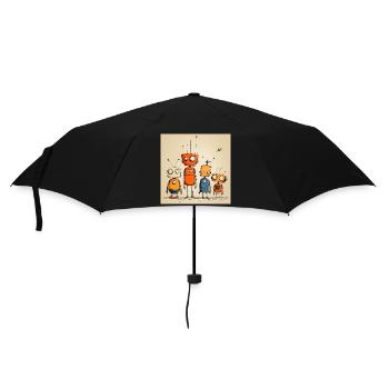 Colorful Illustrated Friendly Robots - Umbrella (small) - black - Front