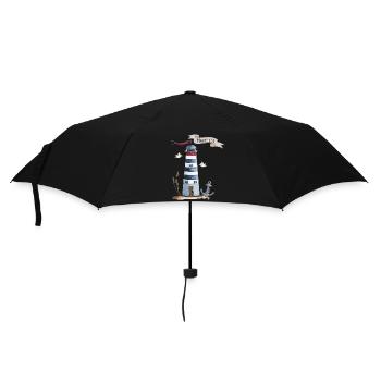 Leuchtturm mit Meerestieren und Banner - Regenschirm (klein) - Schwarz - Vorne
