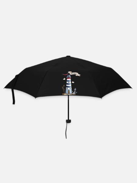 Leuchtturm mit Meerestieren und Banner - Regenschirm (klein) - Schwarz