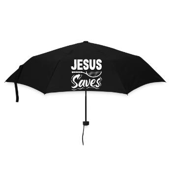 Jesus Rettet Tennis Spieler - Regenschirm (klein) - Schwarz - Vorne