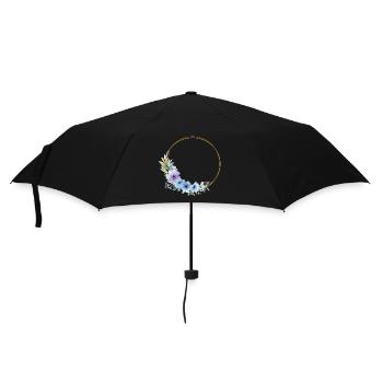 Blau, Gold, Grün, floraler Kranz, personalisierbar - Regenschirm (klein) - Schwarz - Vorne