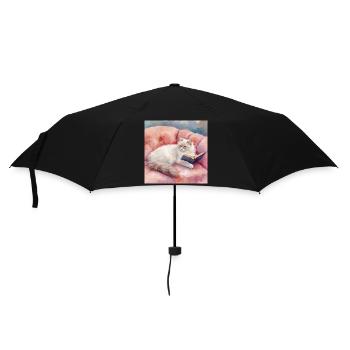 Katzenporträt auf gemütlichem pinken Sofa Ölgemäld - Regenschirm (klein) - Schwarz - Vorne