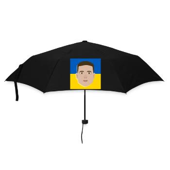 Wolodymyr Selenskyj auf ukrainischer Flagge - Regenschirm (klein) - Schwarz - Vorne