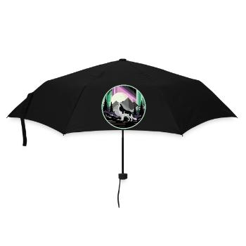 Siberian Husky mit Polarlicht - Regenschirm (klein) - Schwarz - Vorne