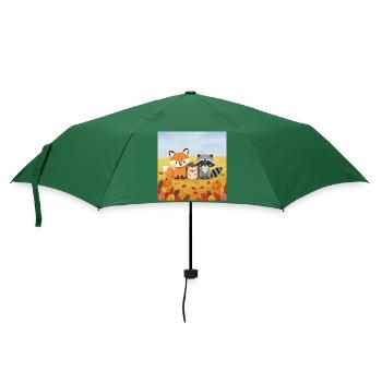 Herbstliches Waldtier-Trio - Regenschirm (klein) - Flaschengrün - Vorne