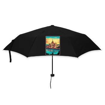 Budapest Hungary Parliament Vintage Travel Poster - Umbrella (small) - black - Front