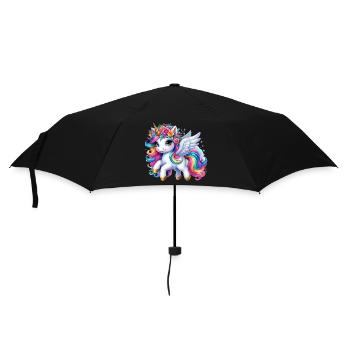 Rainbow Winged Unicorn Crown - Umbrella (small) - black - Front