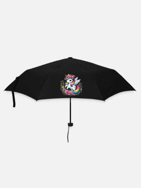Regenbogen Fleur Einhorn - Regenschirm (klein) - Schwarz