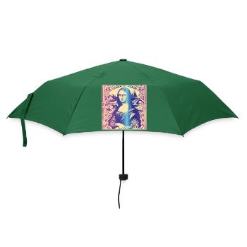 Woman portrait mona lisa rainbow modern paris - Umbrella (small) - bottlegreen - Front