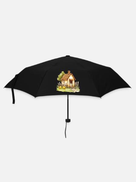 Small Country House Chickens Watercolor Painting - Umbrella (small) - black