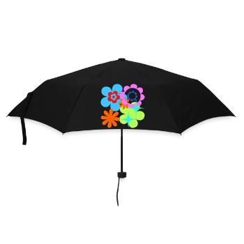 Kunterbunte Blüten und Sterne Psychedelische Flora - Regenschirm (klein) - Schwarz - Vorne