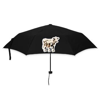 Kuh mit Kalb – Zeitlose Bauernhof-Illustration - Regenschirm (klein) - Schwarz - Vorne