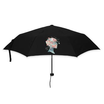 Elegant Woman Silhouette with Flowers - Watercolor - Umbrella (small) - black - Front