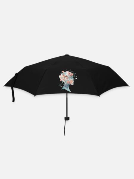 Elegante Frauen-Silhouette mit Blumen - Aquarell - Regenschirm (klein) - Schwarz