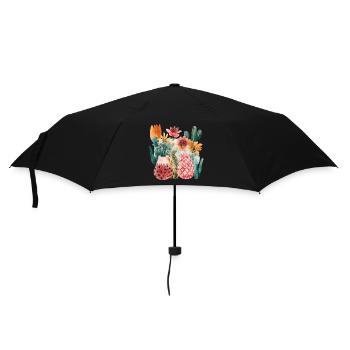 Aquarell Kakteen & Blumen – Pastell Naturästhetik - Regenschirm (klein) - Schwarz - Vorne