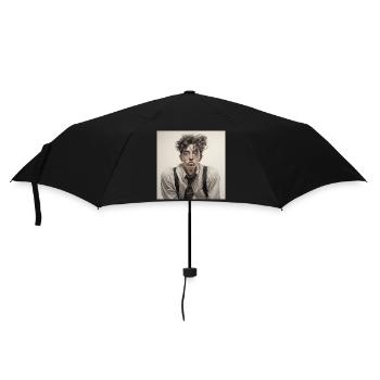 Verträumter Brillenträger Portrait - Regenschirm (klein) - Schwarz - Vorne
