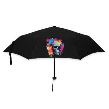 Skull & Graffiti | Buntes Street Art Design - Regenschirm (klein) - Schwarz - Vorne