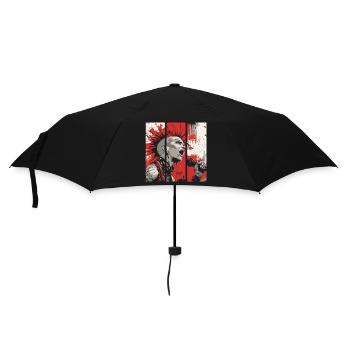 Punk Rebellion – Sängerin mit Irokesenschnitt - Regenschirm (klein) - Schwarz - Vorne