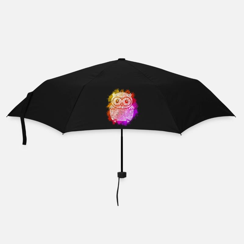 Zentangle Eule - Regenschirm (klein) - Schwarz