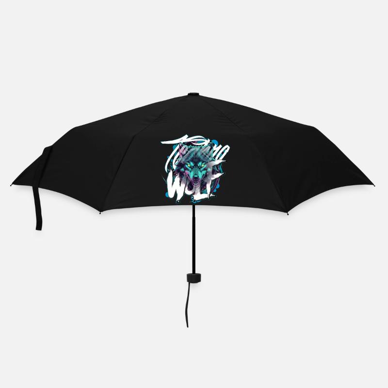 Neon Techno Wolf Head–Rave Wolf - Regenschirm (klein) - Schwarz