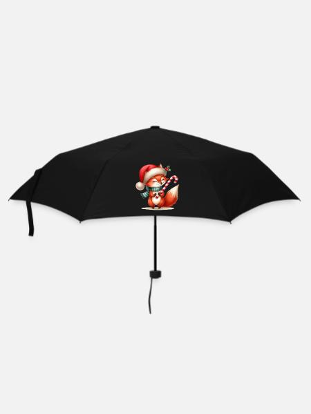 Festive Fox with Candy Cane - Umbrella (small) - black