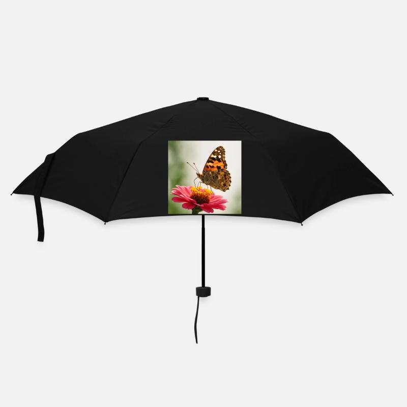 Schmetterling auf einer rosa Blume - Regenschirm (klein) - Schwarz