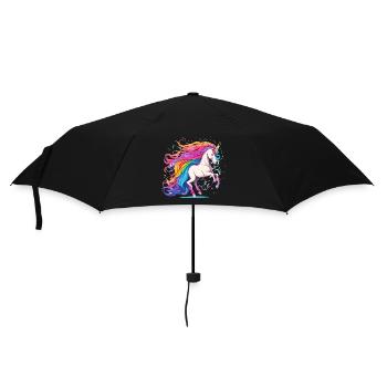Rainbow Unicorn with Glowing Hair Tail - Umbrella (small) - black - Front