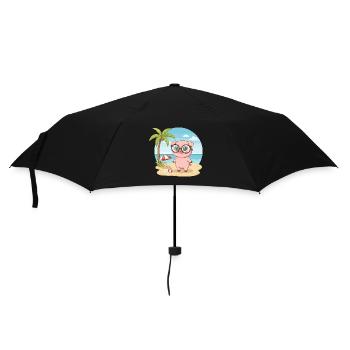 Cute Pig with Glasses Beach Summer Vacation - Umbrella (small) - black - Front