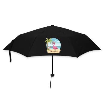 Cute Flamingo with Glasses Beach Summer Vacation - Umbrella (small) - black - Front