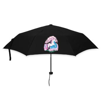 Pastel Unicorn in Cherry Blossom Forest - Umbrella (small) - black - Front