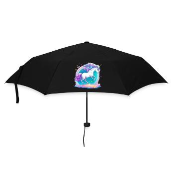 Einhorn Galaxie Neon - Regenschirm (klein) - Schwarz - Vorne