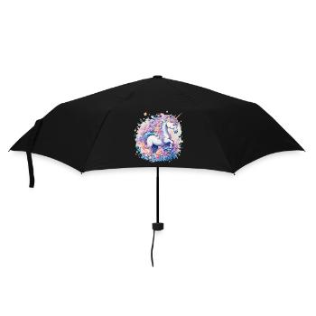 Pastel Unicorn with Flower Crown Ring - Umbrella (small) - black - Front