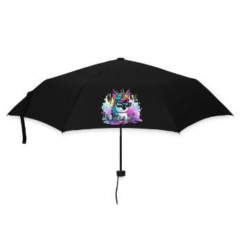 Techicorn Neon Einhorn - Regenschirm (klein) - Schwarz - Vorne