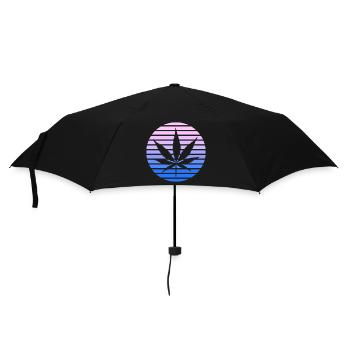 Cannabis Hemp Leaf Retro Sunset Vintage Style - Umbrella (small) - black - Front