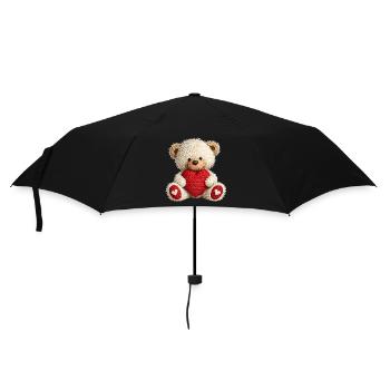 Cute crochet teddy bear with red heart - Umbrella (small) - black - Front