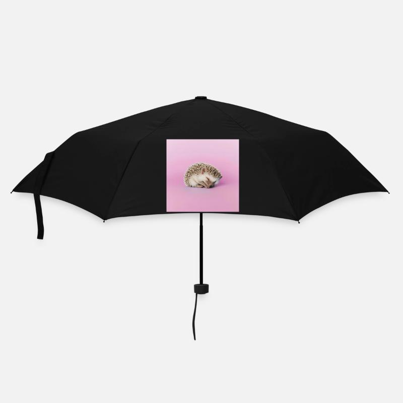 Schlafender Igel auf blassrosa Hintergrund - Regenschirm (klein) - Schwarz
