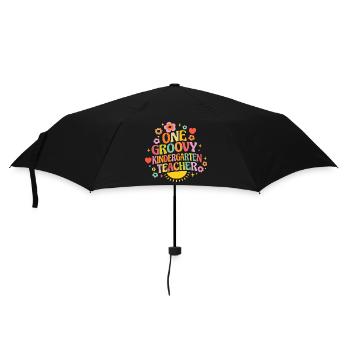 Groovy kindergarten teacher with heart and flowers - Umbrella (small) - black - Front