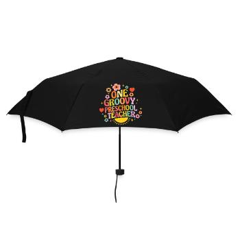 Groovy preschool teacher with heart and flowers - Umbrella (small) - black - Front
