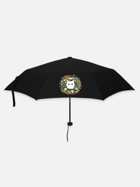 Katzenkopf im Blumenkranz - Regenschirm (klein) - Schwarz