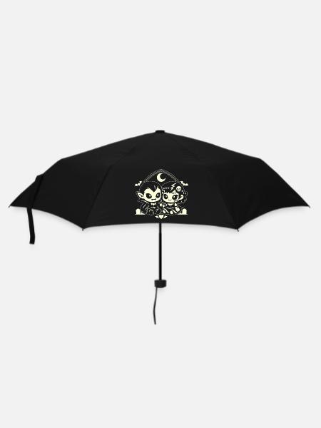 Nachtaktives, niedliches Vampirduo - Regenschirm (klein) - Schwarz