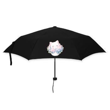 Cute White Cat in Hydrangeas – Kawaii Design - Umbrella (small) - black - Front