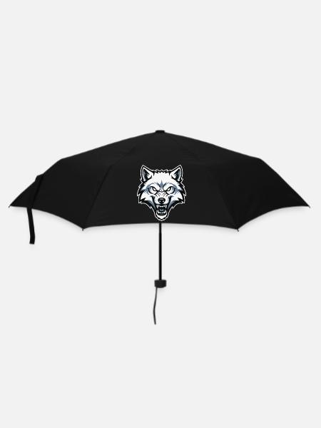 Wild Arctic White Wolf Maskottchen-Maskottchen-Logo - Regenschirm (klein) - Schwarz