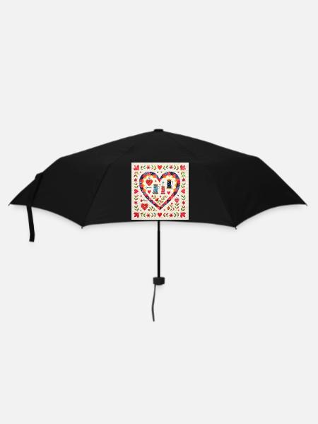 Patchwork Herz mit Garnen - Regenschirm (klein) - Schwarz