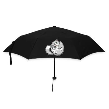 Grey and White Cat Funny Tongue Out Cute - Umbrella (small) - black - Front